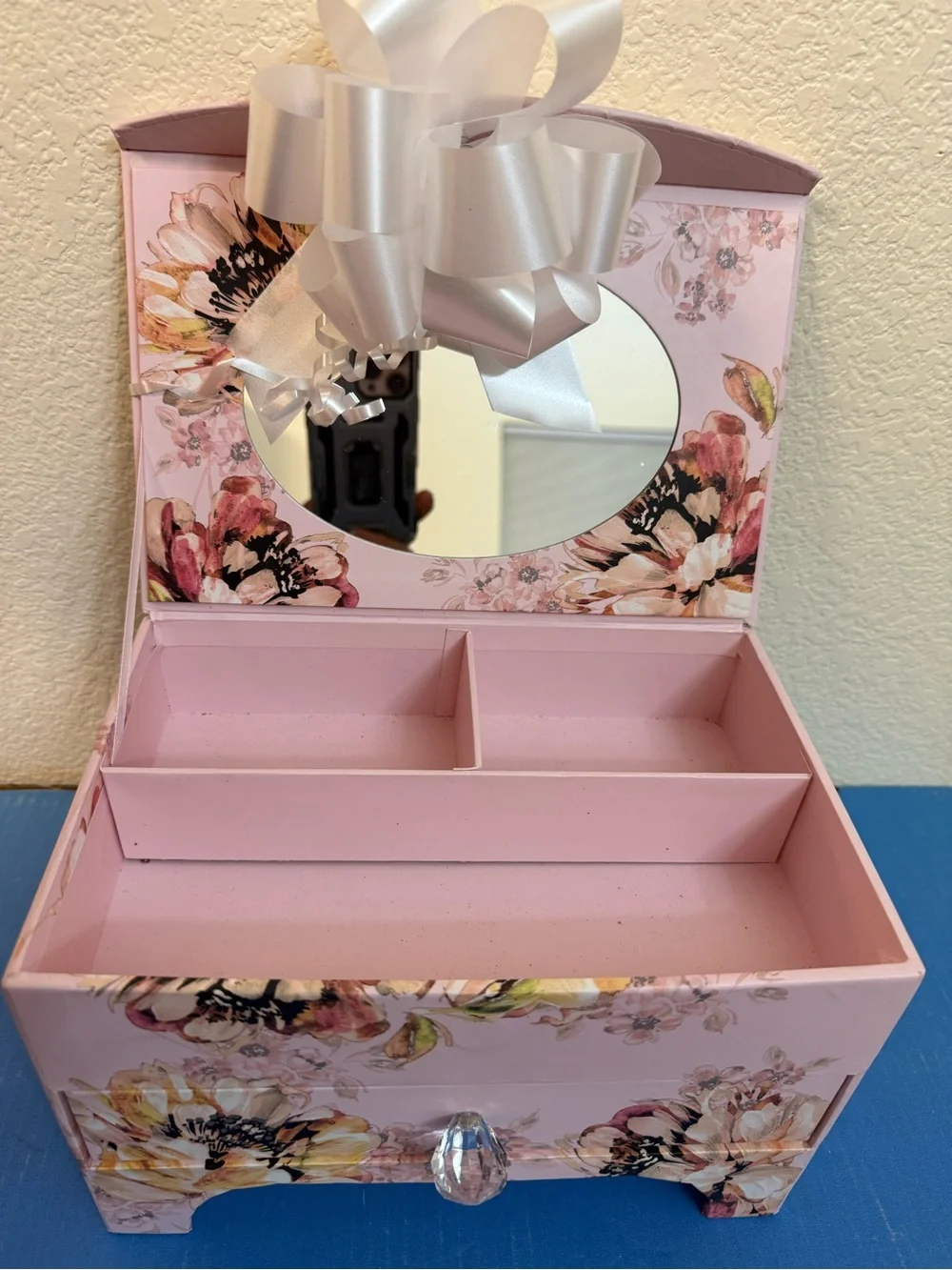 Pink Floral Jewelry Box with Mirror